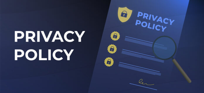 Privacy Policy concept. Contract with protection information, shield and magnifier icons. Cyber Security Data Access - Business Technology Concept. Header or footer vector banner template